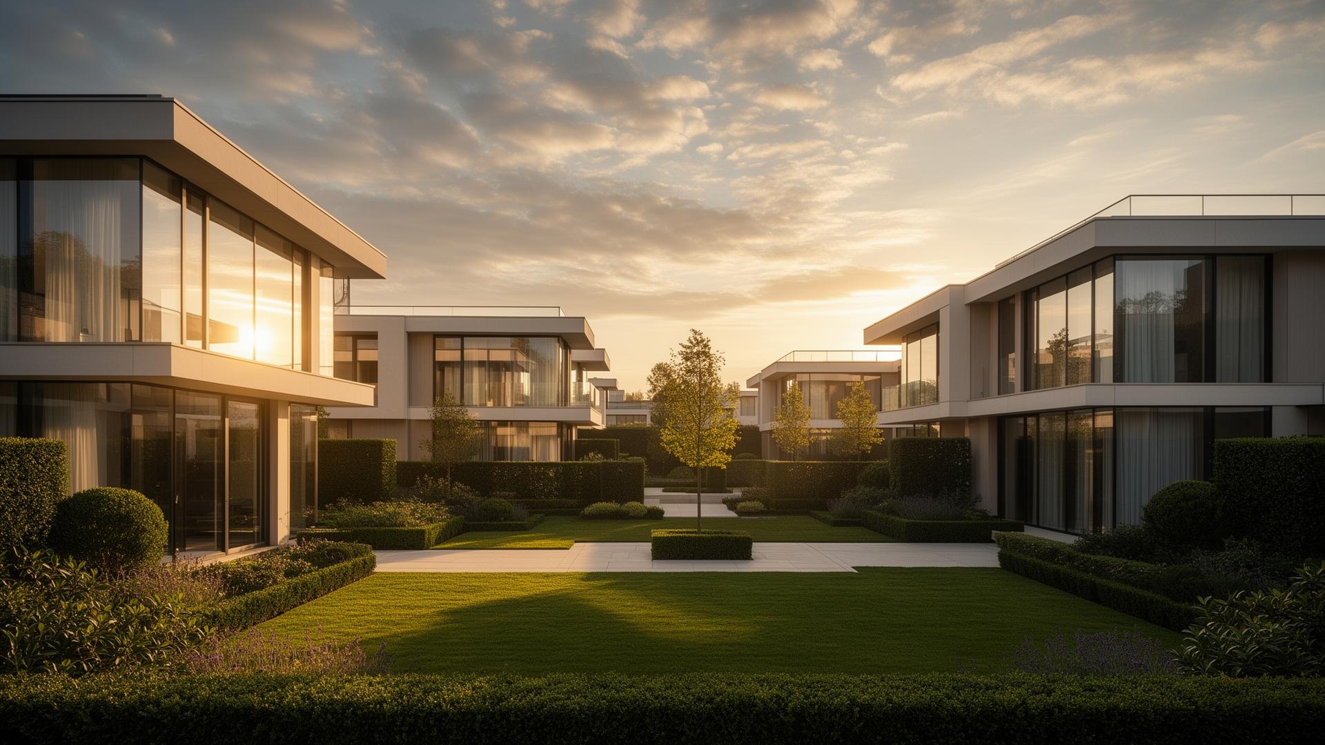 Luxury British residential development at golden hour